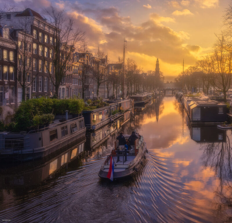 Traditional boats resting along Amsterdam