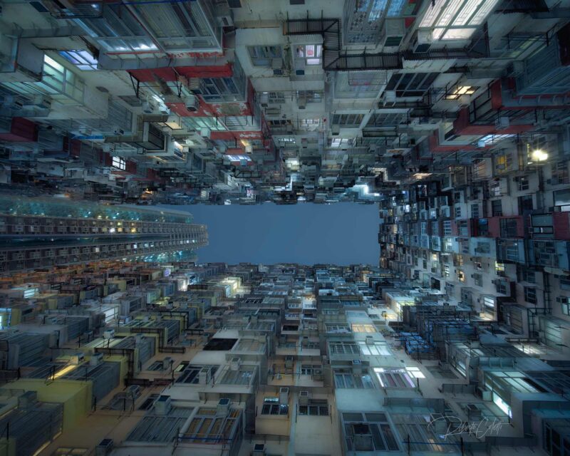 Low-angle view of Hong Kong